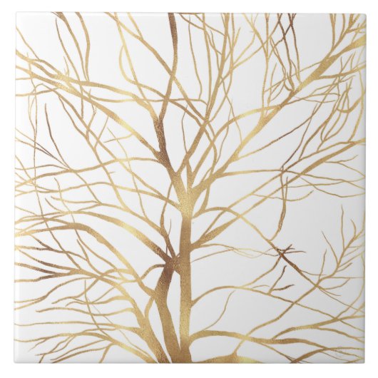 金ゴールドツモダンリーシルエット白ミニマルデザイン タイル (正面)