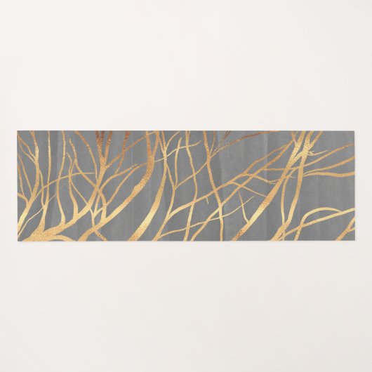 金ゴールドツリモダンーシルエットグレミニマルーデザイン ヨガマット (裏面(横))