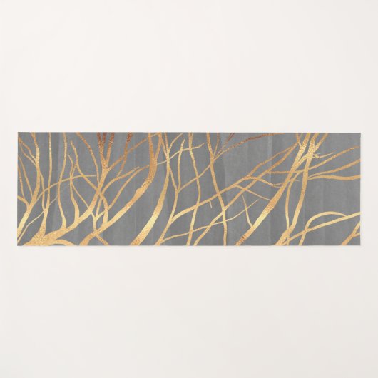 金ゴールドツリモダンーシルエットグレミニマルーデザイン ヨガマット (正面(横))