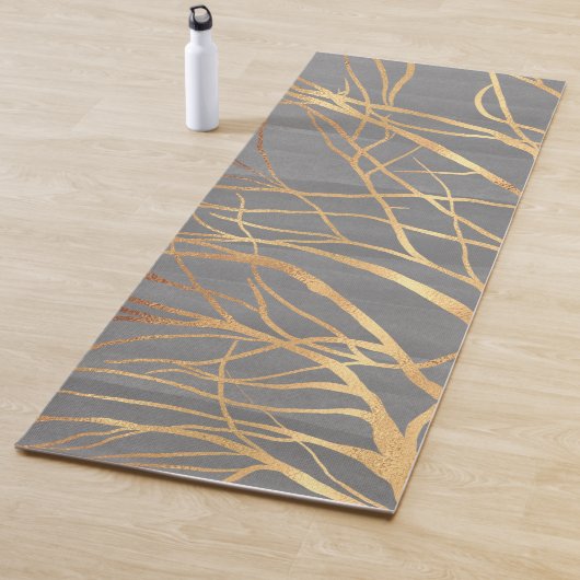 金ゴールドツリモダンーシルエットグレミニマルーデザイン ヨガマット (インサイチュ)