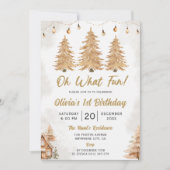 金ゴールドツリーああ何おもしろいクリスマスバースデーパーティー 招待状 (正面)