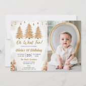 金ゴールドツリーああ何おもしろいクリスマス誕生日写真 招待状 (正面)