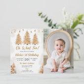 金ゴールドツリーああ何おもしろいクリスマス誕生日写真 招待状 (スタンド正面)