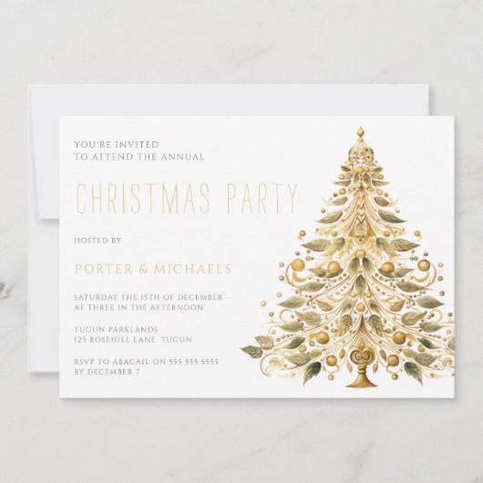 金ゴールドツリーの年間企業のクリスマスパーティー 招待状 (正面)