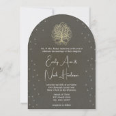金ゴールドツリーアンダーザスターズ結婚式招待状 招待状 (正面)