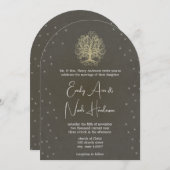 金ゴールドツリーアンダーザスターズ結婚式招待状 招待状 (正面/裏面)