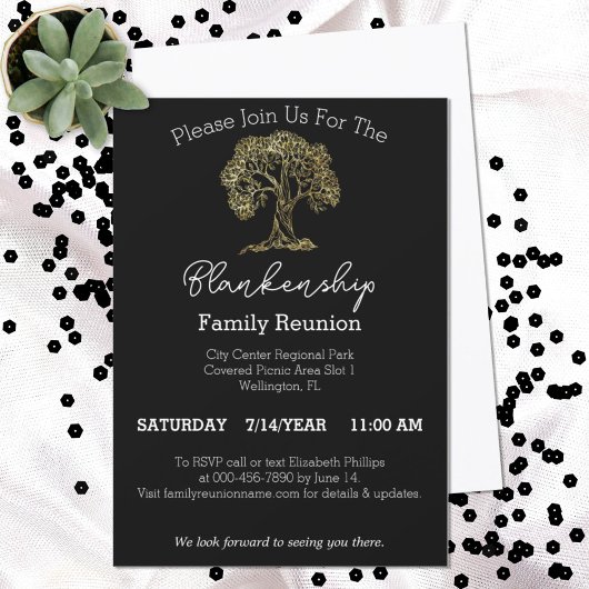 金ゴールドツリーアートワーク独身のデイファミリー懇親会パーティー 招待状