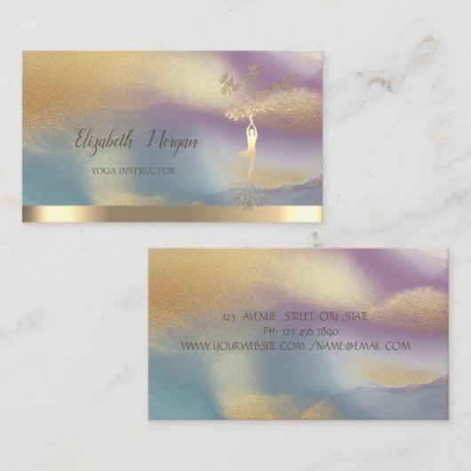 金ゴールドツリーウィメンシルエットヨガカラフル 名刺 (正面/裏面)