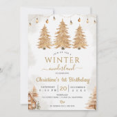 金ゴールドツリーウィンターオネダーランドクリスマス誕生日 招待状 (正面)