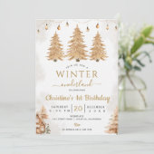 金ゴールドツリーウィンターオネダーランドクリスマス誕生日 招待状 (スタンド正面)