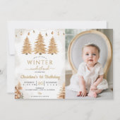 金ゴールドツリーウィンターオネダーランドクリスマス誕生日 招待状 (正面)