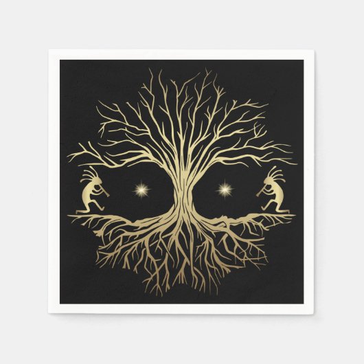 金ゴールドツリーオブココペリ南西部パーティーナプキンズ スタンダードカクテルナプキン (正面)