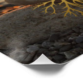 金ゴールドツリーガールシルエット禅ストーンズ、日没、ビーチ ポスター (コーナー)