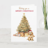 金ゴールドツリーゴールデンレトリエバーパピークリスマスカード シーズンカード (正面)