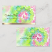 金ゴールドツリーシルエット、ヨガカラフル絞り染め 名刺 (正面/裏面)