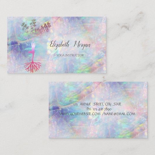 金ゴールドツリーシルエット,ヨガ,オパール 名刺 (正面/裏面)