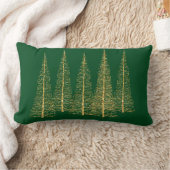 金ゴールドツリーズオングリーンクリスマスランバー装飾用クッション ランバークッション (ブランケット)
