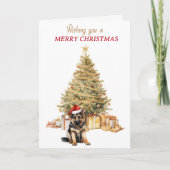 金ゴールドツリードイツの羊飼い子犬クリスマスカード シーズンカード (正面)