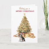金ゴールドツリービーグルパピークリスマスカード シーズンカード (正面)