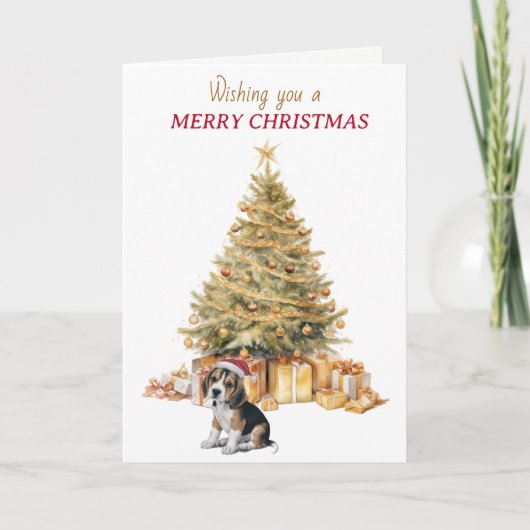 金ゴールドツリービーグルパピークリスマスカード シーズンカード (正面)