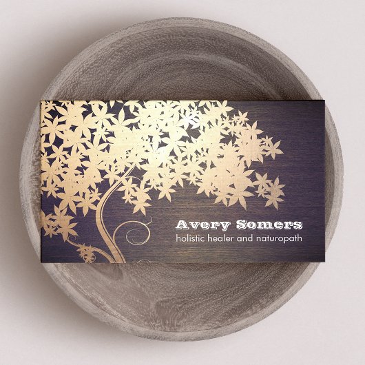 金ゴールドツリーホリスティックヒーラーナチュロパスウッドルック 名刺