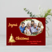 金ゴールドツリーミニマルダークレッド喜びクリスマスの写真 箔シーズンカード (立ち正面)