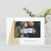 金ゴールドツリーモダンクリスマスホリデーフォトカード シーズンカード (スタンド正面)