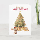 金ゴールドツリーヨークシャーテリアドッグクリスマスカード シーズンカード (正面)