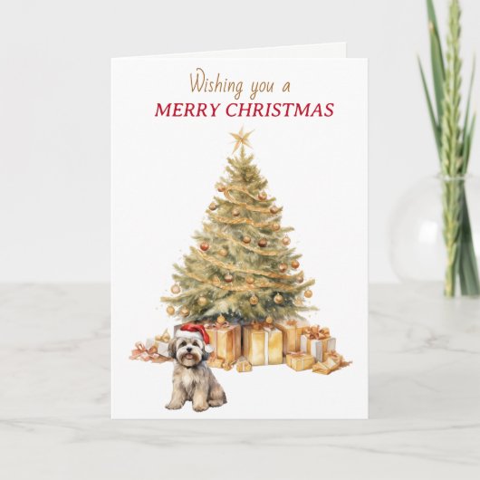 金ゴールドツリーラサアッソドッグクリスマスカード シーズンカード (正面)