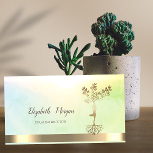 金ゴールドツリーレディースシルエットグリーンヨガインストラクター 名刺