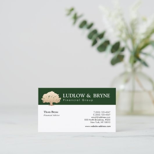 金ゴールドツリーロゴ伝統的プロフェッショナルダークグリーン 名刺 (スタンド正面)