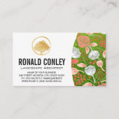 金ゴールドツリーロゴ |芝生の花バラ 名刺 (正面)