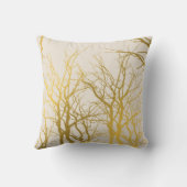 金ゴールドツリー分岐パターンベージュ背景 クッション (裏面)