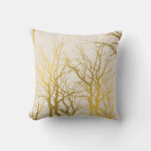 金ゴールドツリー分岐パターンベージュ背景 クッション (正面)