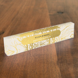 金ゴールドツリー分岐パターンベージュ背景 デスクネームプレート