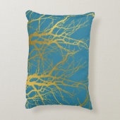 金ゴールドツリー分岐パターン青の背景 アクセントクッション (裏面(縦))