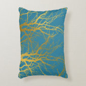 金ゴールドツリー分岐パターン青の背景 アクセントクッション (正面(垂直))