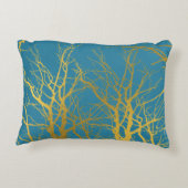金ゴールドツリー分岐パターン青の背景 アクセントクッション (裏面)