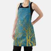 金ゴールドツリー分岐パターン青の背景 エプロン (インサイチュ)