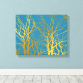 金ゴールドツリー分岐パターン青の背景 キャンバスプリント (インサイチュ (ウッドフロア))