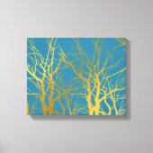 金ゴールドツリー分岐パターン青の背景 キャンバスプリント (正面)