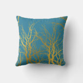 金ゴールドツリー分岐パターン青の背景 クッション (裏面)