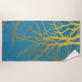 金ゴールドツリー分岐パターン青の背景 ビーチタオル (正面)