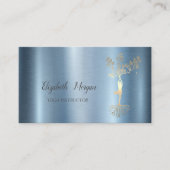 金ゴールドツリー女性シルエットブルーメタリック 名刺 (正面)