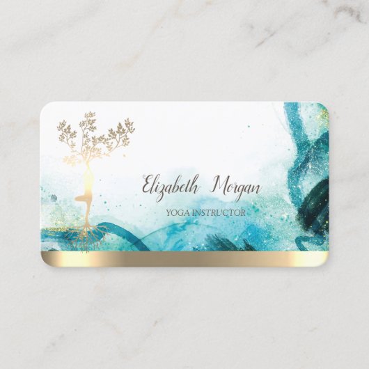 金ゴールドツリー女性シルエット抽象芸術 名刺 (正面)