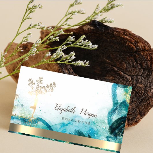 金ゴールドツリー女性シルエット抽象芸術 名刺