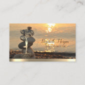 金ゴールドツリー女性シルエット禅ストーンサンセットビーチ 名刺 (正面)