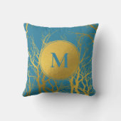 金ゴールドツリー枝パターンブルーモノグラム クッション (裏面)