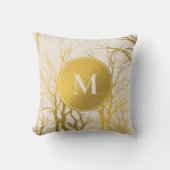 金ゴールドツリー枝パターンベージュモノグラム クッション (正面)