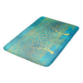 金ゴールドツリー葉とターコイズブルー バスマット (アングル)
